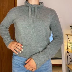 Mock Neck Cowl Neck Drawstring Sweatshirt Sweater Gray